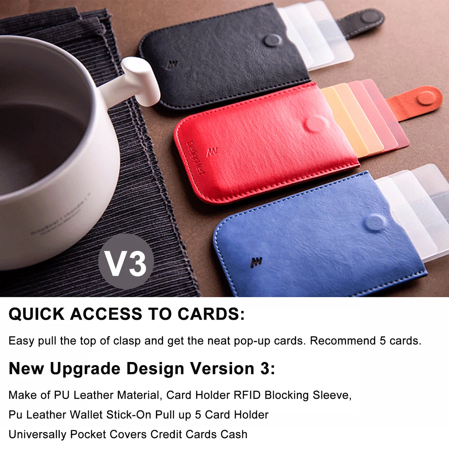 DAX V1 V2 V3 Leather Card Holder - Slim Pull-Out Credit Card Wallet with Gradient Colors, Holds 5 Cards, Compact Money Purse for Men and Women