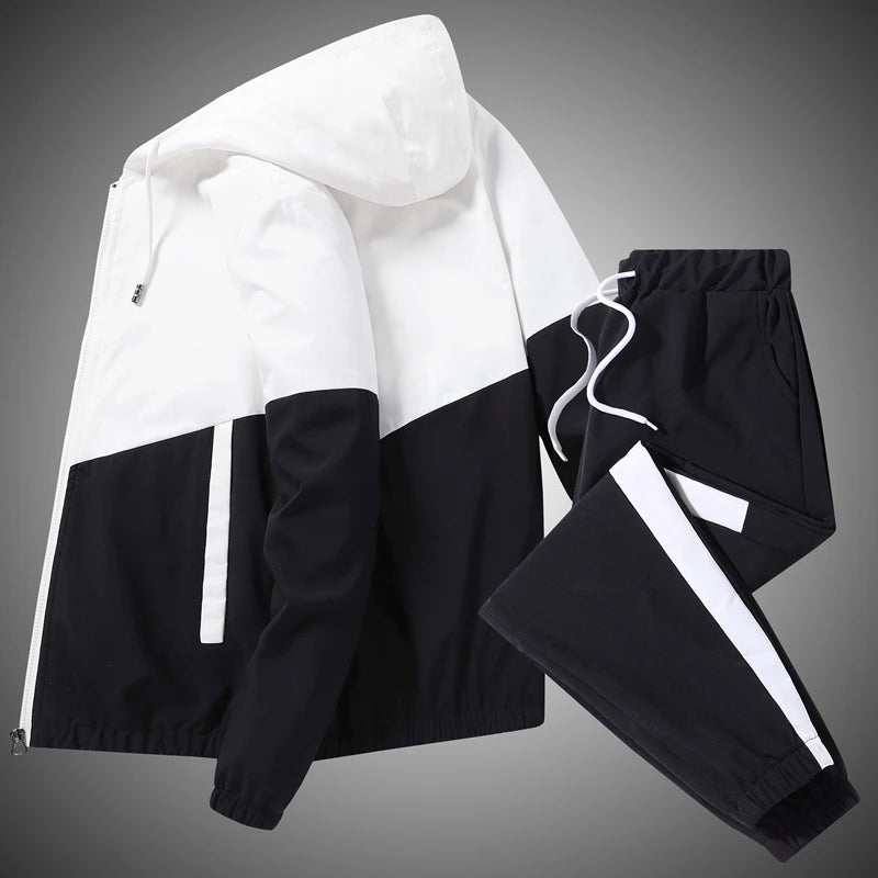 2025 Men’s Tracksuit 2-Piece Set — Hooded Jacket & Jogger Pants for Casual, Running & Sports