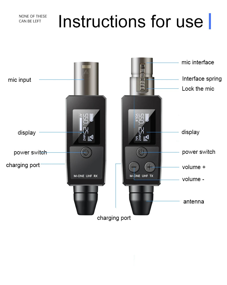 VK-38 UHF Wireless Microphone Converter – XLR Transmitter & Receiver for Dynamic Mic & Guitar