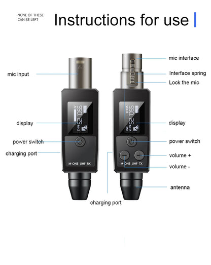 VK-38 UHF Wireless Microphone Converter – XLR Transmitter & Receiver for Dynamic Mic & Guitar