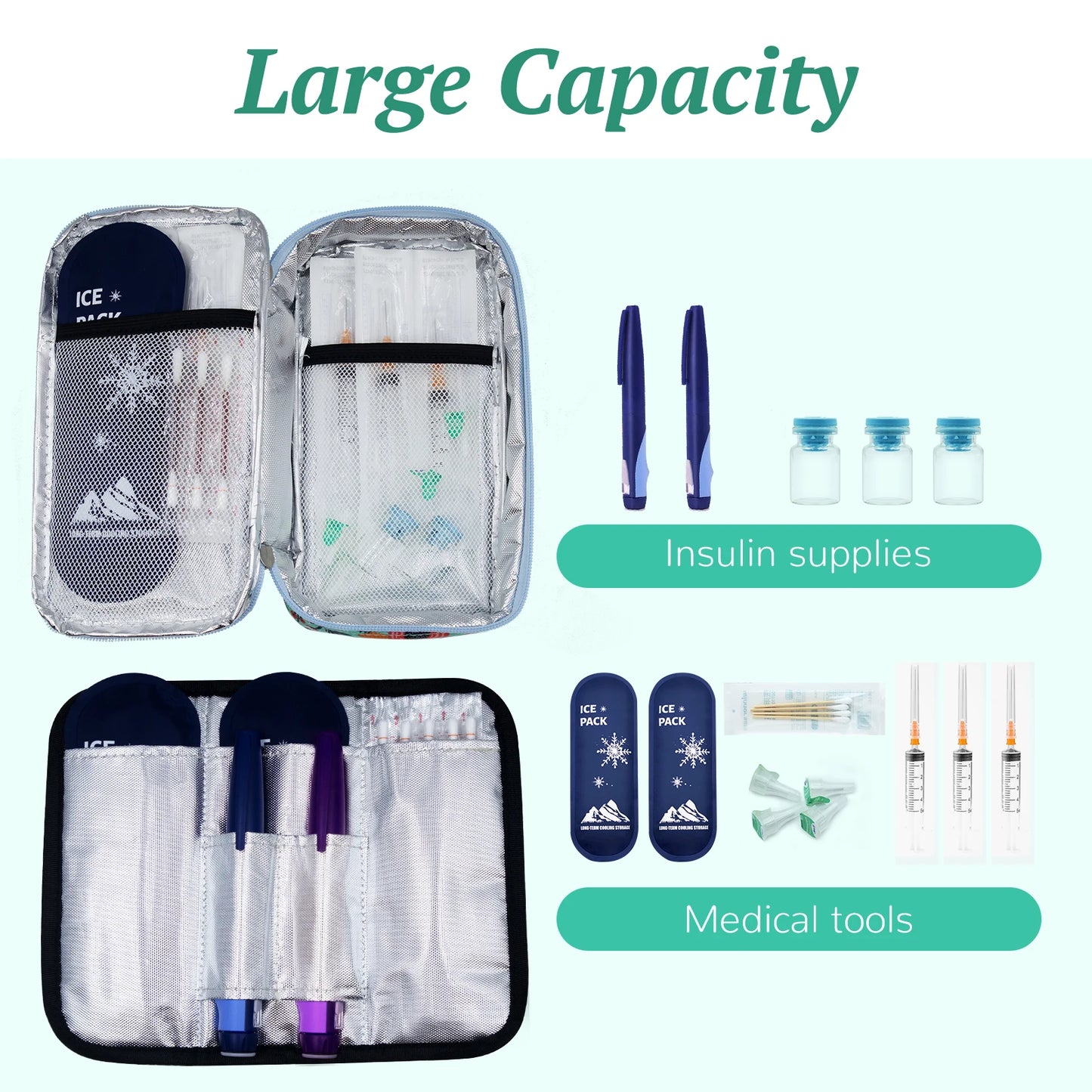Large Portable Insulin Cooler Bag – Lightweight Durable Travel Cooler for Outdoor Camping and Travel