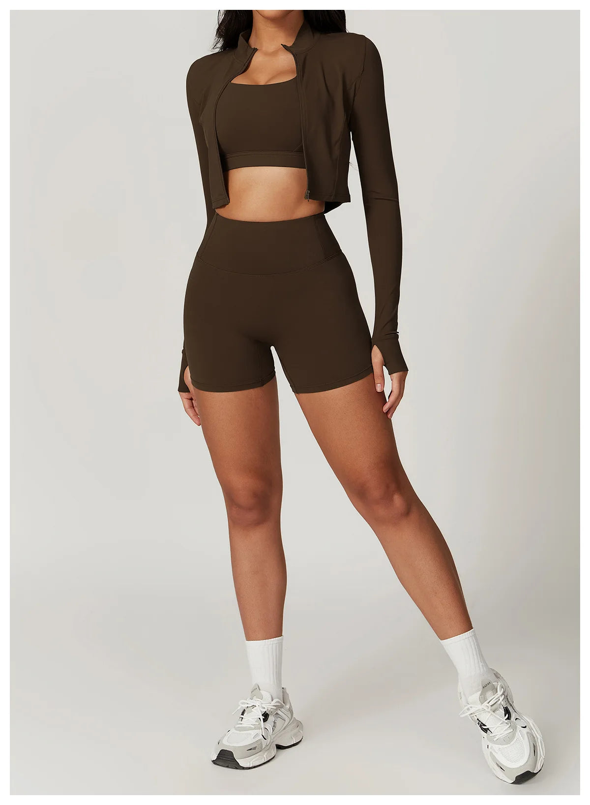 3PCS Women’s Yoga & Workout Set – Long Sleeve Zipper Top with High Waist Leggings Fitness Sportswear
