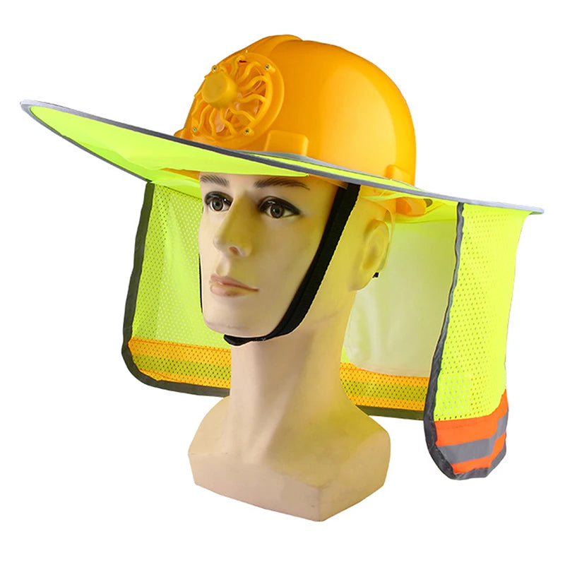 Attachable Sun Shade Hard Hat Brim with Neck Shield - High Visibility Reflective Stripe for Outdoor Safety