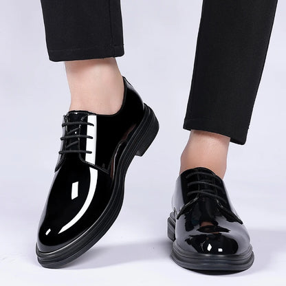 Men’s Patent Leather Derby Shoes - 6/8cm Height Increase Elevator Formal Business Dress Shoes