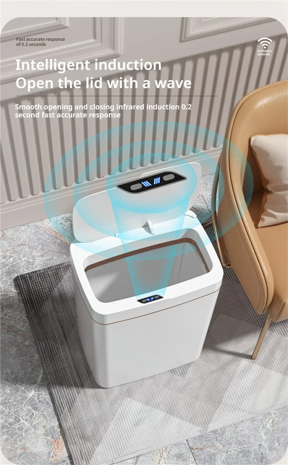 15L Touchless Smart Sensor Trash Can – Waterproof Automatic Garbage Bin for Kitchen, Bathroom & Bedroom