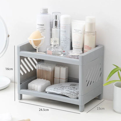 PP Desktop Double Layer Storage Rack – White Rectangular Organizer for Student Desk, Office, Cosmetics & Stationery