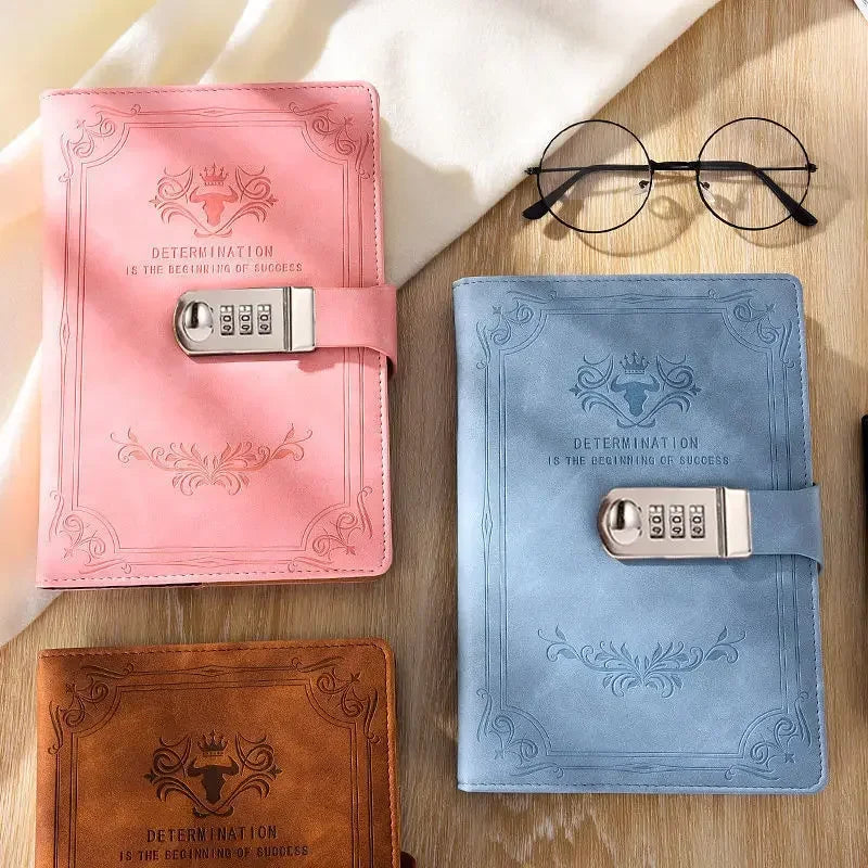 A5 Retro Password Book with Lock – 200 Pages Thick Creative Diary & Student Notepad Notebook