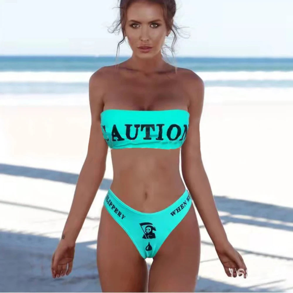 Gothic Skeleton Bikini Set - Women’s Y2K Tube Top & Triangle Bottoms Swimsuit