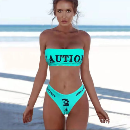 Gothic Skeleton Bikini Set - Women’s Y2K Tube Top & Triangle Bottoms Swimsuit