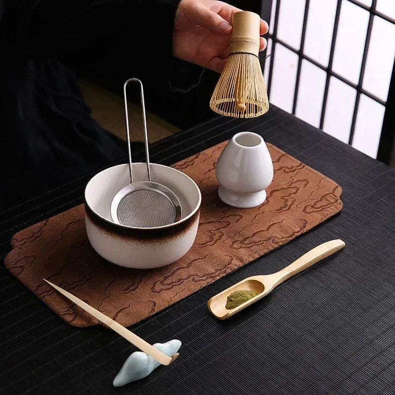 4/6Pcs Bamboo Matcha Tea Whisk Set – Scoop, Brush, Strainer & Bowl for Japanese Tea Ceremony