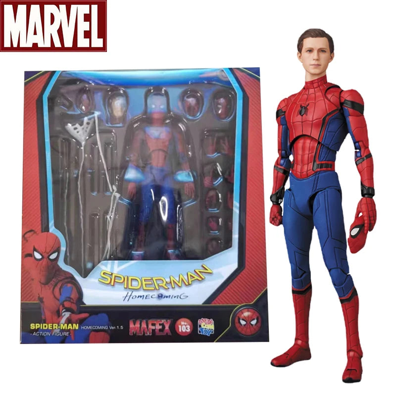 Disney Mafex 075 Spiderman Action Figure – 16cm High-Quality Spider-Man Model with Accessories, Collectible Toy Gift