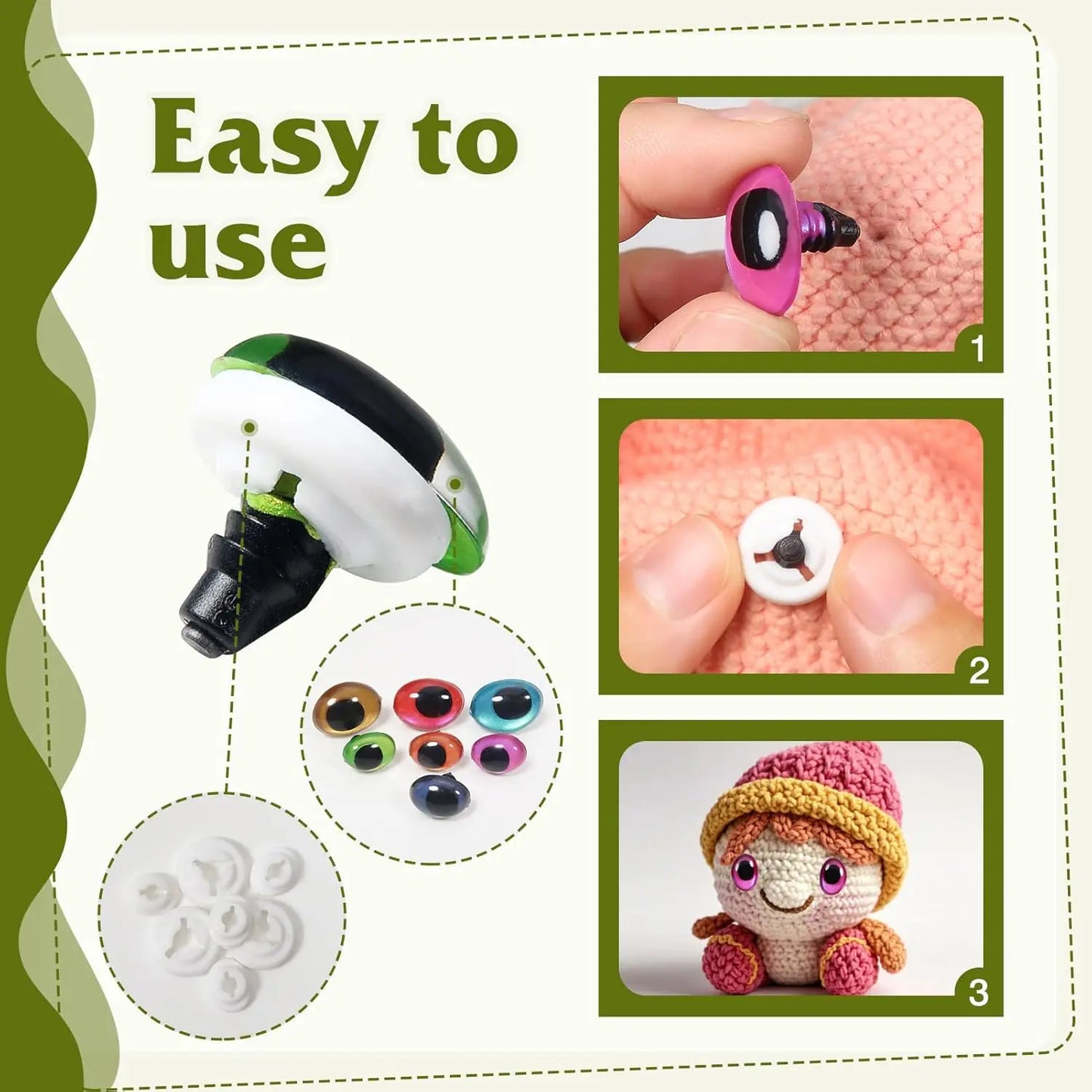 10PCS 3D Colorful Safety Eyes - Oval Crochet Doll Eyes for Amigurumi DIY Toy Making