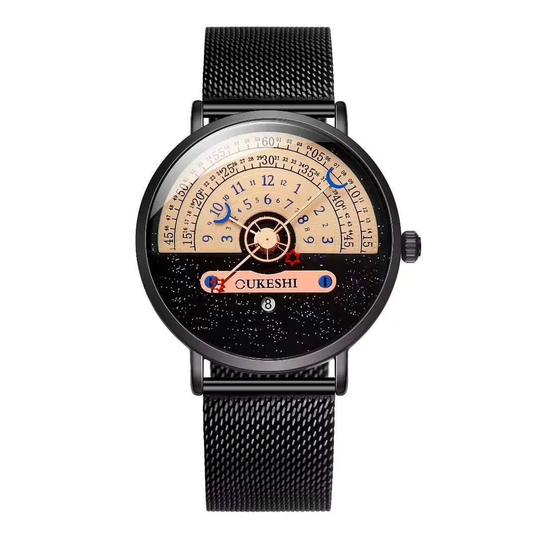 Men’s Fashion Mesh Band Quartz Watch — Business Wristwatch with Calendar Reloj Hombre
