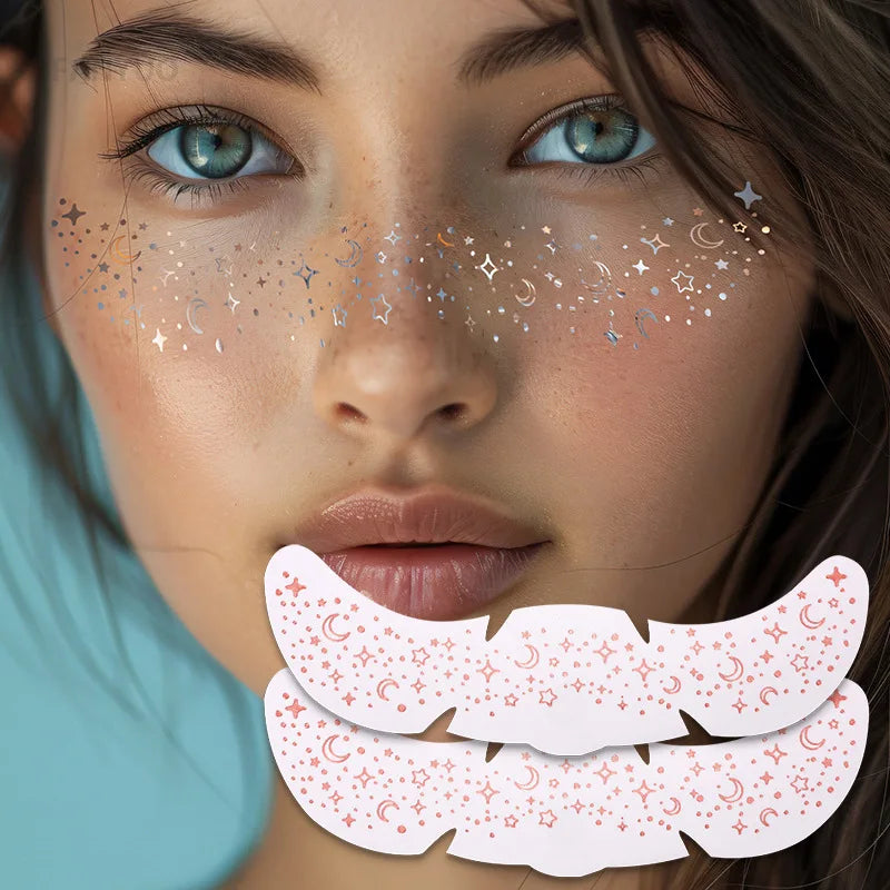 6pcs Metallic Fake Freckles Temporary Tattoos — Gold & Silver Face Stickers for Makeup and Hot Stamping