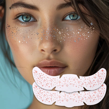 6pcs Metallic Fake Freckles Temporary Tattoos — Gold & Silver Face Stickers for Makeup and Hot Stamping