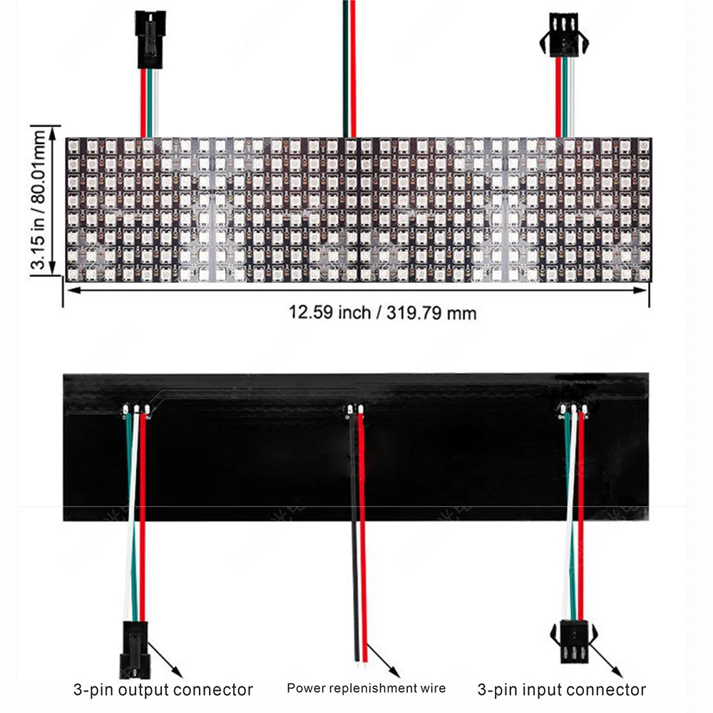 WS2812B RGB LED Pixel Display – 4x12, 8x8, 16x16, 8x32 Individually Addressable, Flexible Programmable 5V Screen