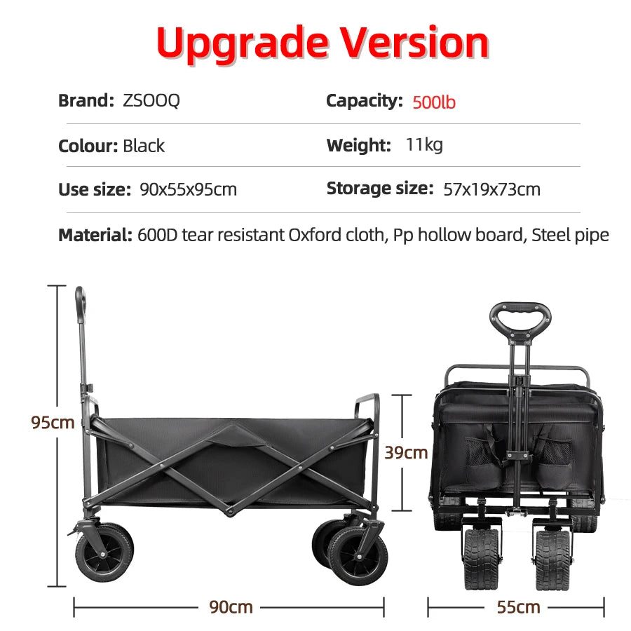 500lbs Heavy Duty Folding Tank Wheels Cart — Large Capacity Outdoor Wagon for Beach, Sand, Trolley & Camping
