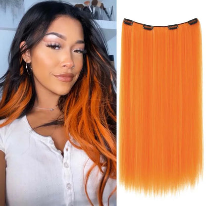 22-Inch Colorful Straight Clip-In Hair Extensions - Long Heat-Resistant Synthetic Hairpiece for Women