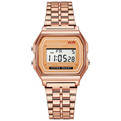Luxury Rose Gold Digital Watch - Retro Electronic Display Wristwatch for Men and Women