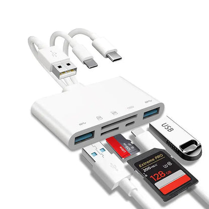 5-in-1 Three-Wire Card Reader — Multi-Function OTG Converter, High-Speed USB for iPhone, Android & iPad