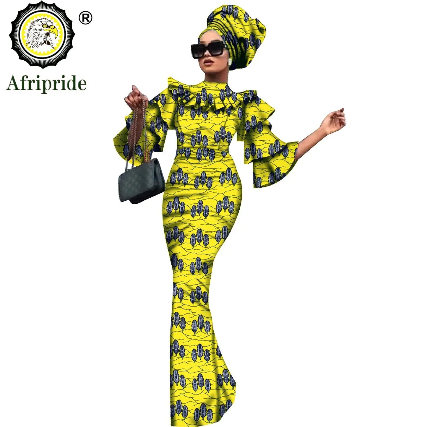 African Bazin Riche 2-Piece Dress Set - Plus Size Bodycon Dress with Headwrap for Women