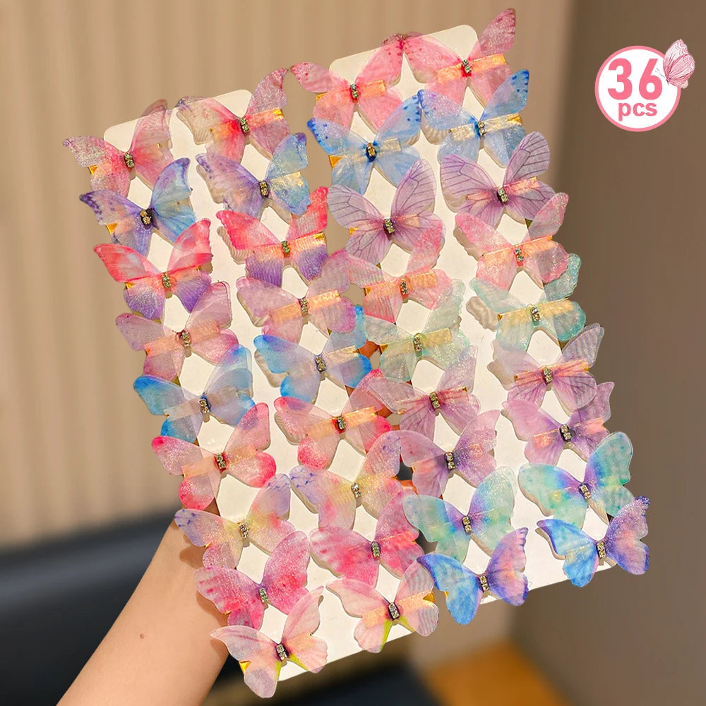 36-Piece Butterfly Hairpins - Dreamy Gradient Colors Cute Hair Accessories for Girls, Birthday Parties, Weddings & Everyday Styling