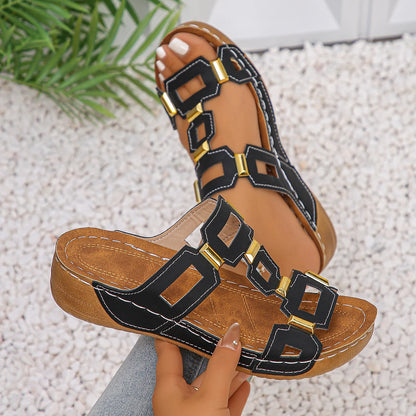 Women’s Roman Style Wedge Sandals - Open-Toe Comfortable Summer Beach Slip-On Shoes