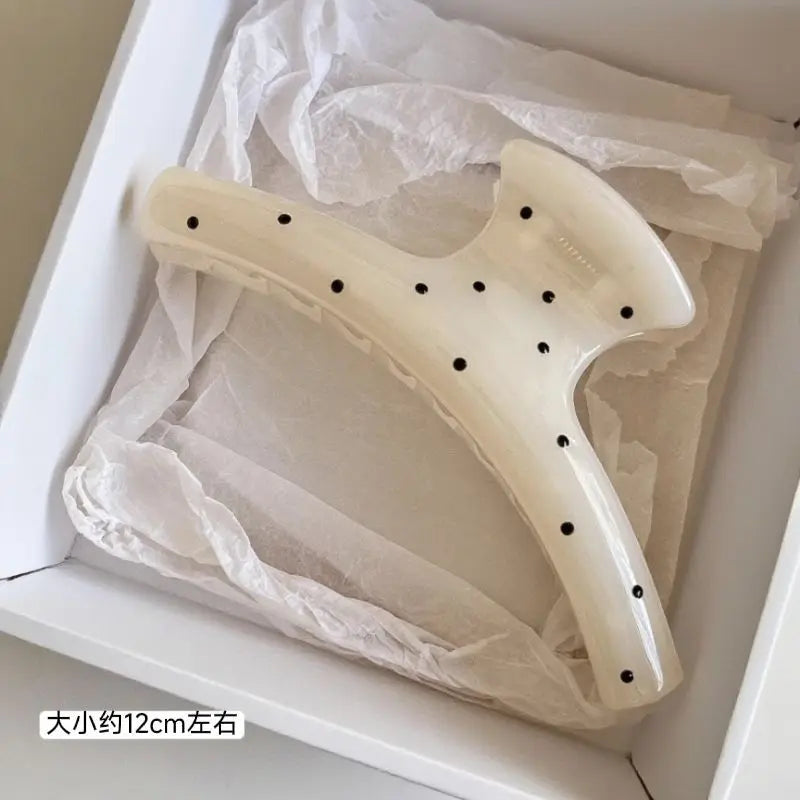 Large Acrylic Dragon Bone Hair Clip - French-Style Polka Dot Shark Hair Claw for Women