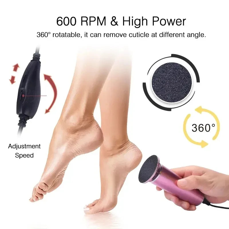 Electronic Foot File Pedicure Sander — Electric Callus Remover with 60pcs Replacement Sandpaper Discs