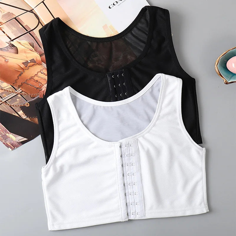 OWEQ Women’s Chest Binder – Breathable Sportwear Trans Crop Top, Flat Breast Binder, Tomboy Bra Tank, Stretch Shaping Corset