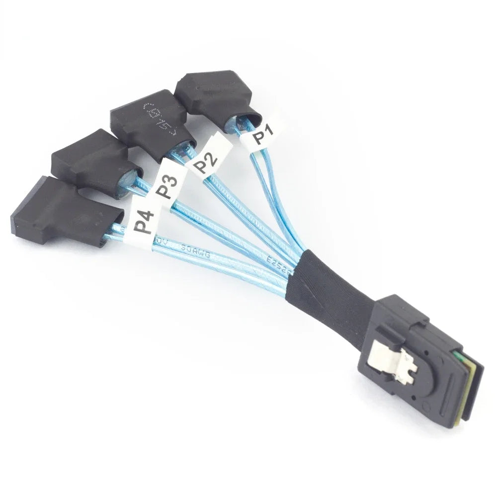 SFF-8087 to 4× SATA 3.0 Cable - Mini SAS to SATA SSD Data Transfer Cable, 0.3m