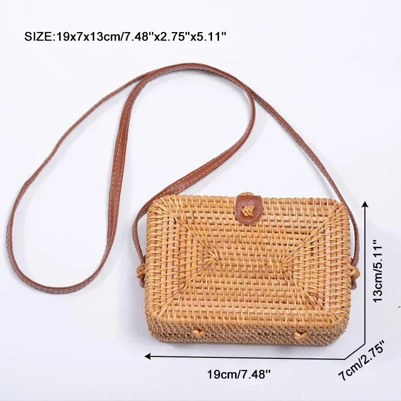 Handmade Straw Bag – Women’s Summer Rattan Beach Handbag, Boho Woven Circle Tote
