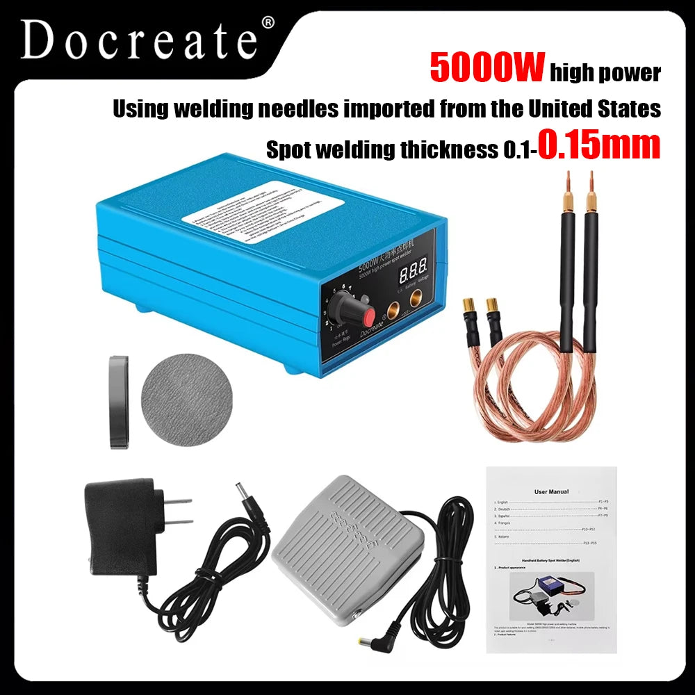 5000W Handheld Spot Welder – Portable 0-800A Adjustable Welding Machine for 18650 Batteries