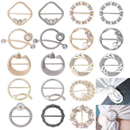 Scarf Buckle & Ring – Shawl, T-Shirt, Waist Clip Brooch, Silk Clasp Fashion Jewelry Accessory