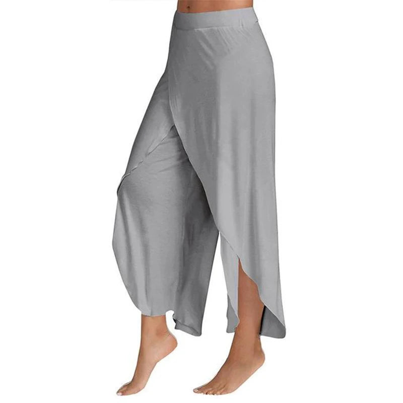 Women’s Wide Leg Yoga Pants – Elastic Waist, Casual Loose Fit, Split & Harem Style Fitness Trousers in Solid Colors