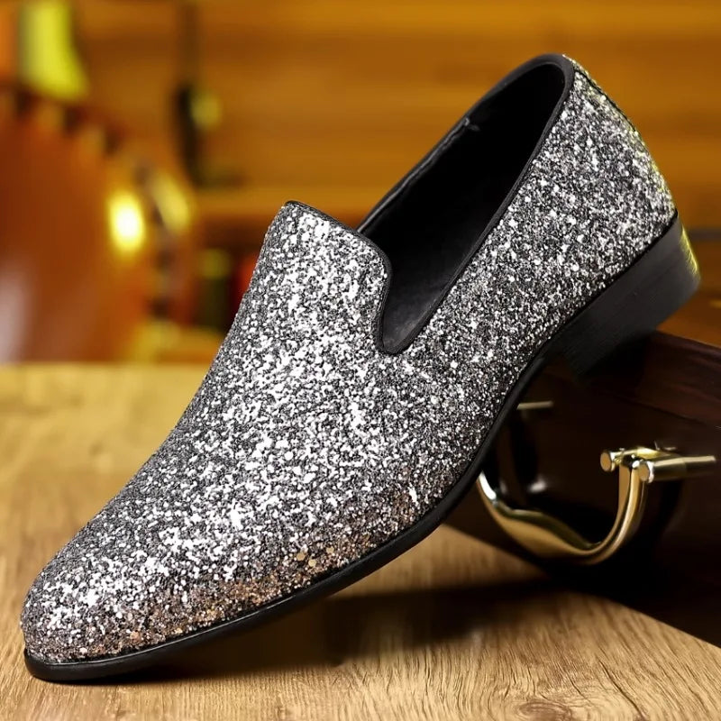 Men’s Sequin Loafers - Luxury Gold Silver Slip-On Formal Wedding and Party Dress Shoes