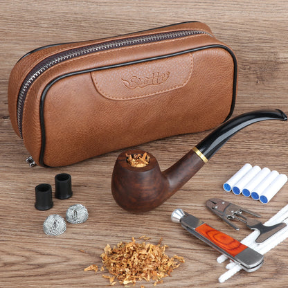Scotte PU Leather Tobacco Pipe Bag – Portable Case for 2 Pipes with Smoking Accessories