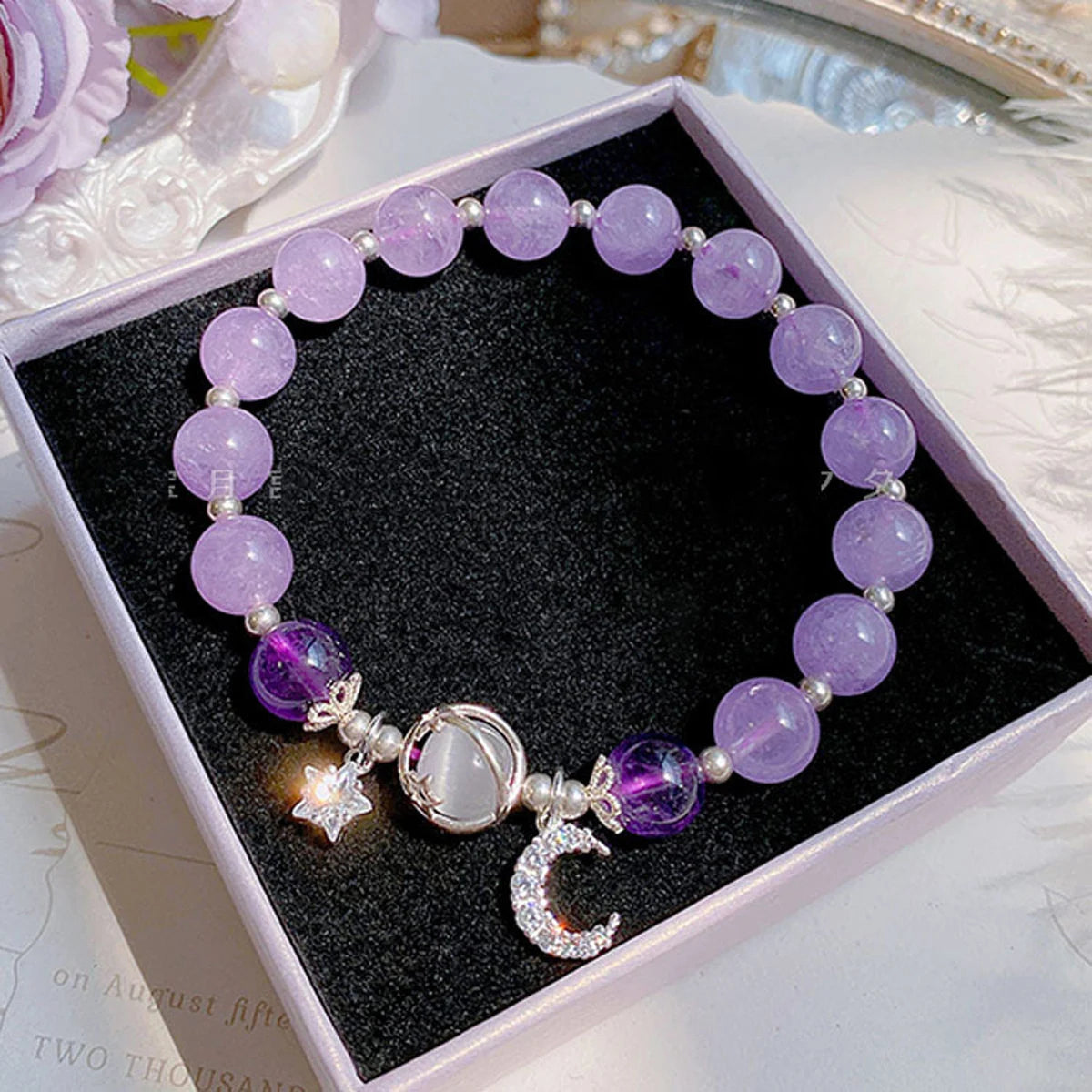 Starry Cat’s Eye Stone Bracelet for Women – Grey Moonlight Crystal Star Moon Design Fashion Jewelry Gift