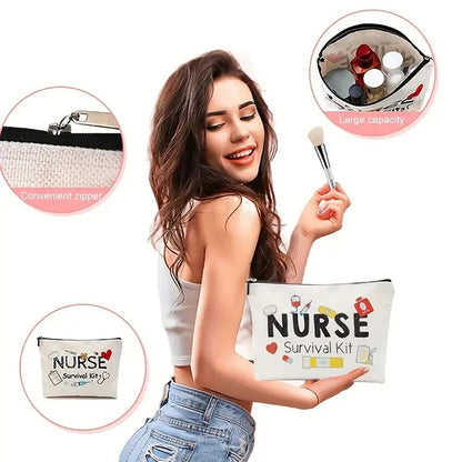 Travel Fashion Cartoon Nurse Print Cosmetic Bag - Women's Designer Makeup Organizer, Heat Transfer Multifunctional Pencil Case