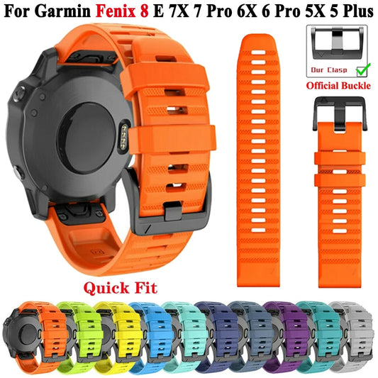 QuickFit Silicone Watch Strap 26mm 22mm for Garmin Fenix 7X 7 Pro 6X 6 5X 5 Plus 8 – Durable Replacement Sport Watchband