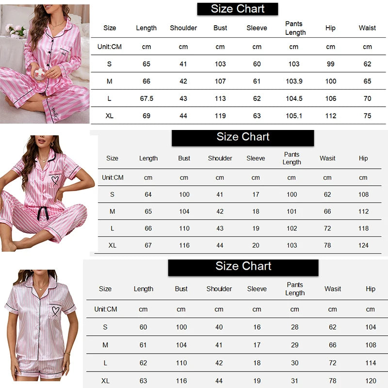 Women’s Stripe Print Satin Pajama Set – Victorian Style Long Sleeve Top & Pants Autumn Sleepwear