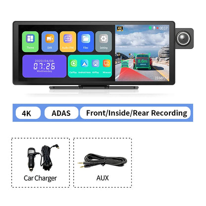 11.3" Imagebon H50 Dash Cam 4K - ADAS, Wireless CarPlay & Android Auto, 3-Channel Recording, Time Lapse & 24H Park Monitor