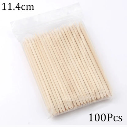 100/50PCS Orange Wood Nail Art Sticks - Cuticle Pusher, Rhinestone Remover & Manicure Pedicure Care Tools