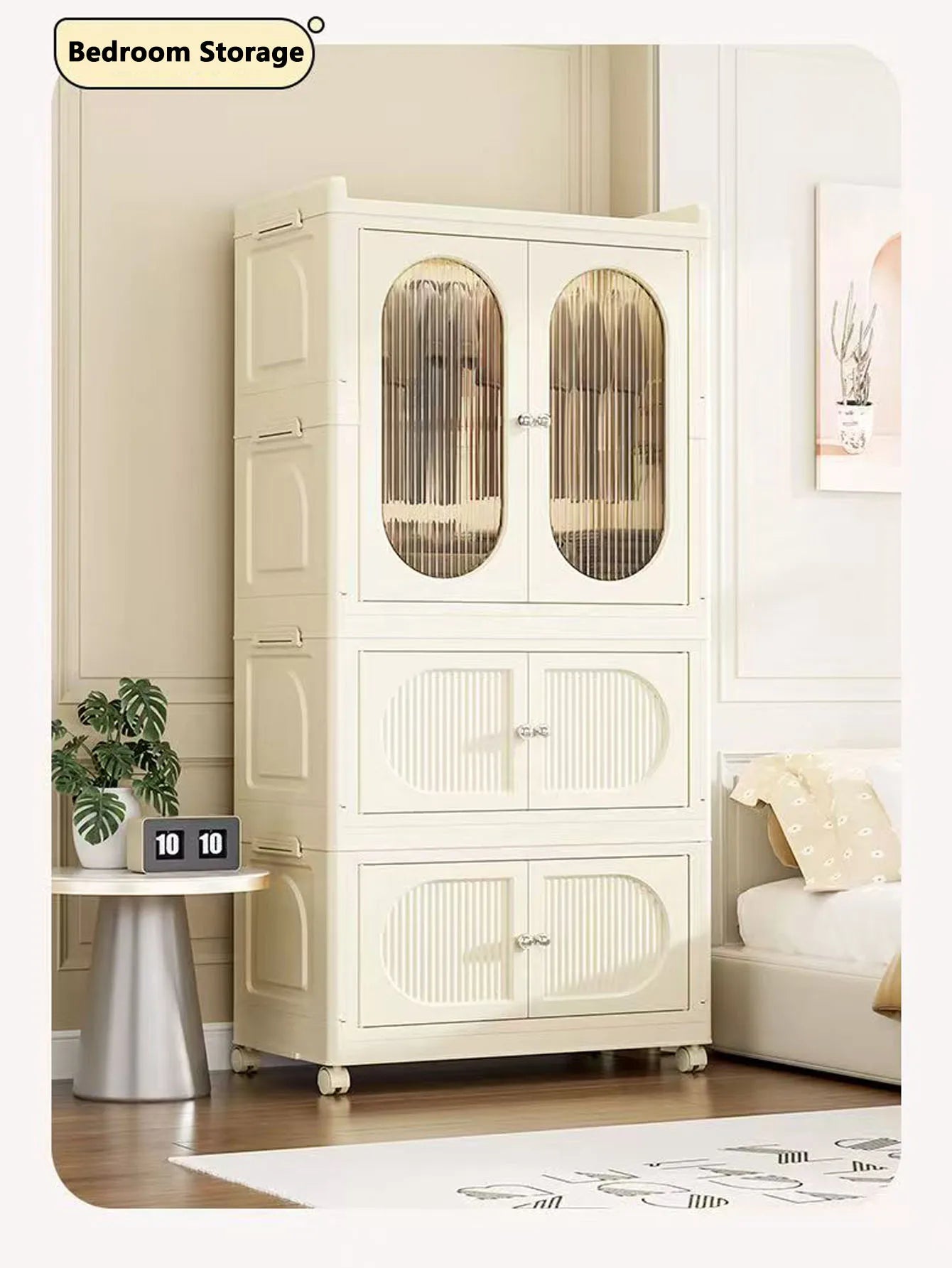Foldable Storage Cabinet with Drawers – Dustproof Wardrobe Organizer for Home & Office