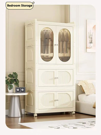 Foldable Storage Cabinet with Drawers – Dustproof Wardrobe Organizer for Home & Office