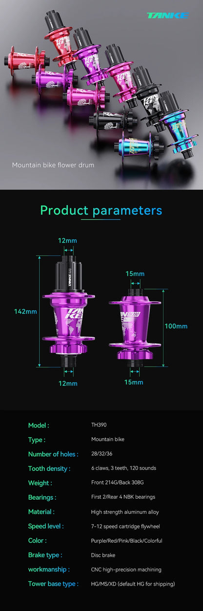 TANKE 120 Click MTB Hub – 6-Bearing Front & Rear Bicycle Hub for 7-12 Speed, 28/32/36 Holes, Disc Brake