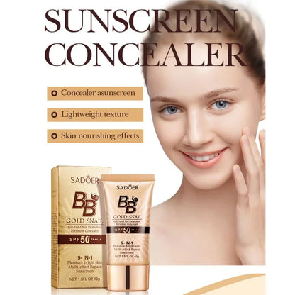 SADOER Gold Snail BB Cream — Oil-Control Matte Foundation & Concealer SPF50+ PA+++ 40g