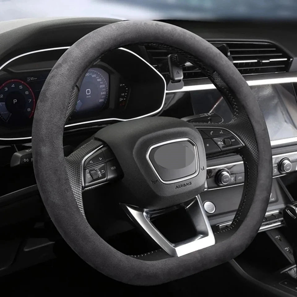 All-Season Suede Steering Wheel Cover — Ultra-Thin, Non-Slip, Breathable for Round & D-Shaped Wheels