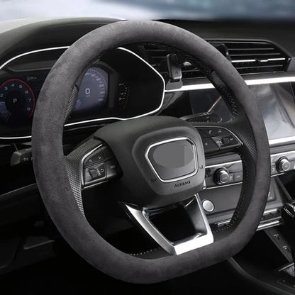 All-Season Suede Steering Wheel Cover — Ultra-Thin, Non-Slip, Breathable for Round & D-Shaped Wheels
