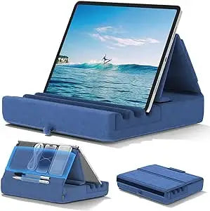 KDD Foldable Tablet Pillow Stand – Soft Lap & Desk Holder with Stylus Pocket for iPad Pro